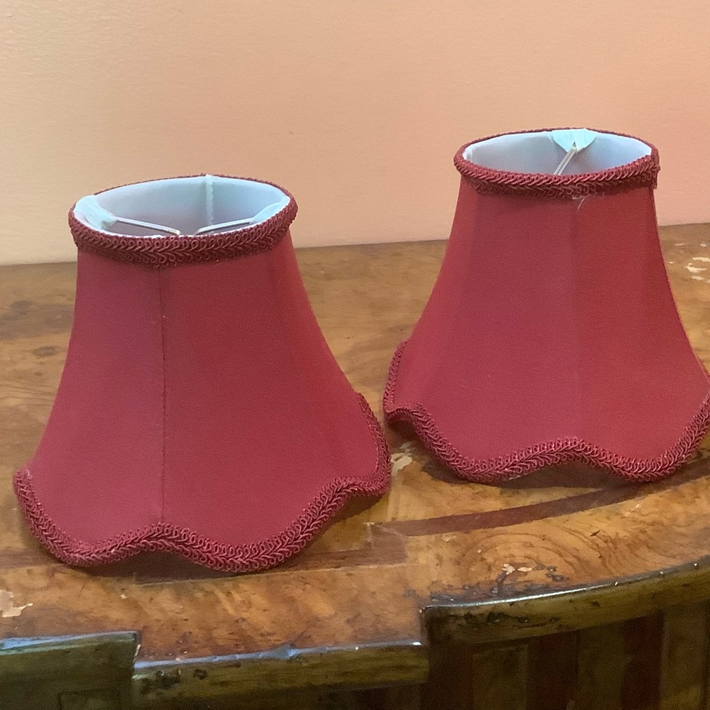 Lot Of 2 Burgundy/Red Small Clip-on Lampshades Fabric  5 High X 6 Bottom X 3 Top